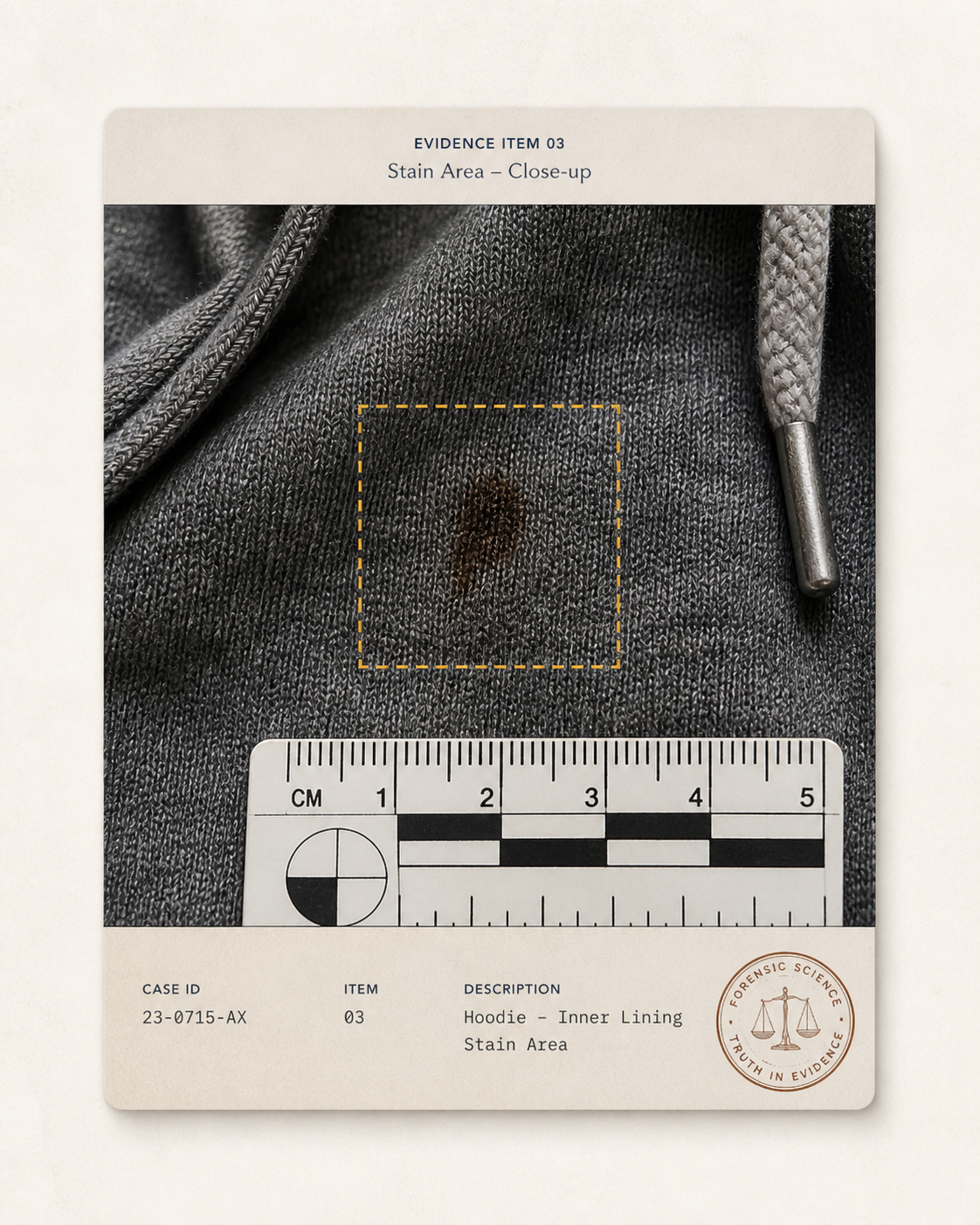 Close-up of selected stain area